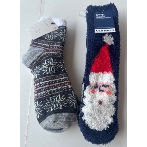 Lot of 2 Ankle and Short Crew Christmas Winter Cozy Socks A New Day/Old Navy - Picture 1 of 13
